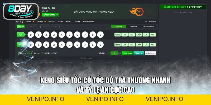 Keno Siêu Tốc - Đặt Cược Cực Nhanh, Nhận Thưởng Liền Tay - Venipo