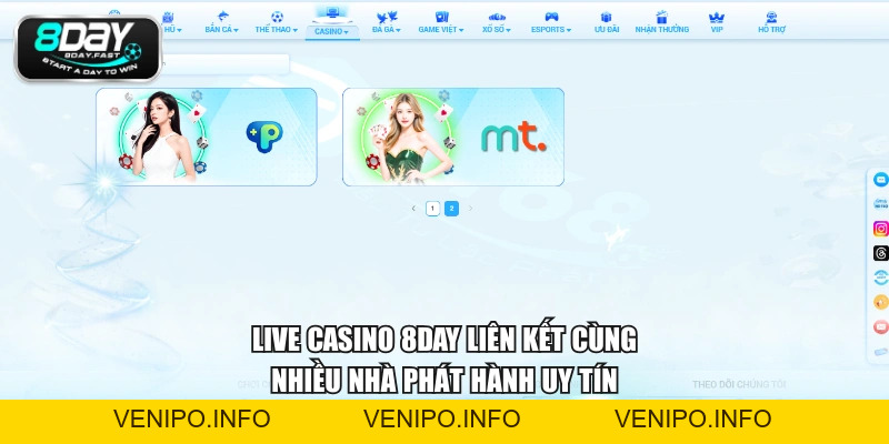 Live Casino 8DAY - Sòng Bạc Chân Thực, Đa Dạng Bàn Cược - Venipo