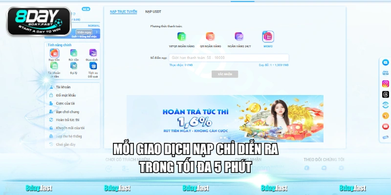 3 Bước Nạp Tiền 8DAY Nhận Thưởng An Toàn Cho Hội Viên - Venipo