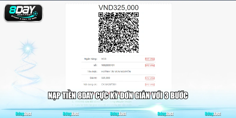 3 Bước Nạp Tiền 8DAY Nhận Thưởng An Toàn Cho Hội Viên - Venipo