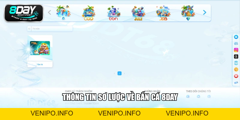 Bắn Cá 8DAY - Kho Game Đa Dạng Với Nhiều Phòng Cược Hấp Dẫn - Venipo