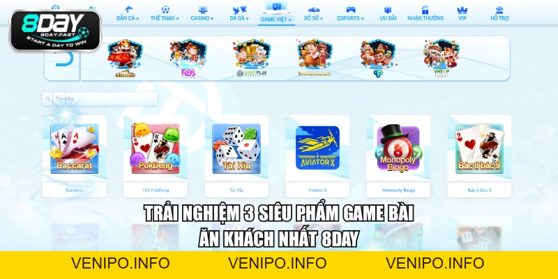 Game Bài 8DAY - Thiên Đường Đổi Thưởng Chuẩn Las Vegas - Venipo