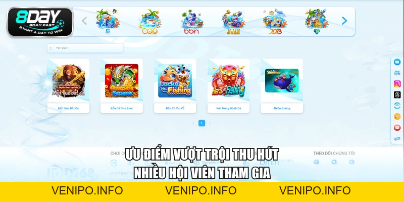 Bắn Cá 8DAY - Kho Game Đa Dạng Với Nhiều Phòng Cược Hấp Dẫn - Venipo