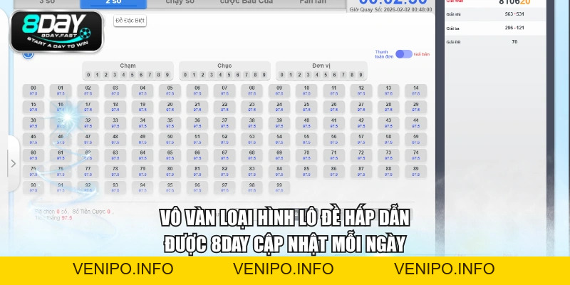 Lô Đề 8DAY - Cược Số Hôm Nay, Rinh Ngay Tài Lộc Về Nhà - Venipo